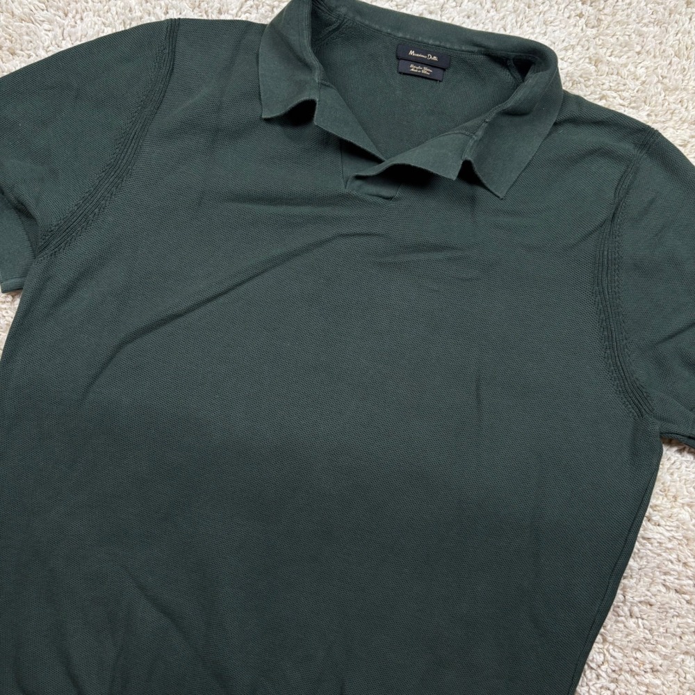 Massimo Dutti Polo Shirt Mens XL Green Extrafine Cotton Knit Short Sleeve